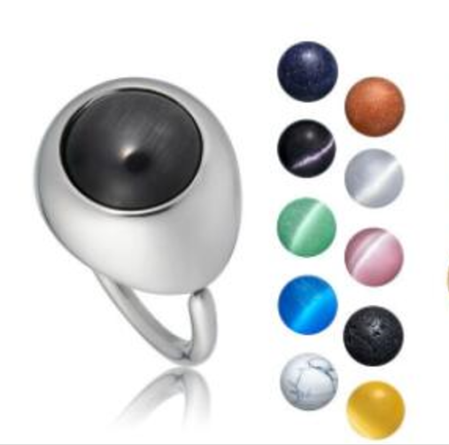 316L stainless steel finger ring with Interchangeable cateye beads - Image 2