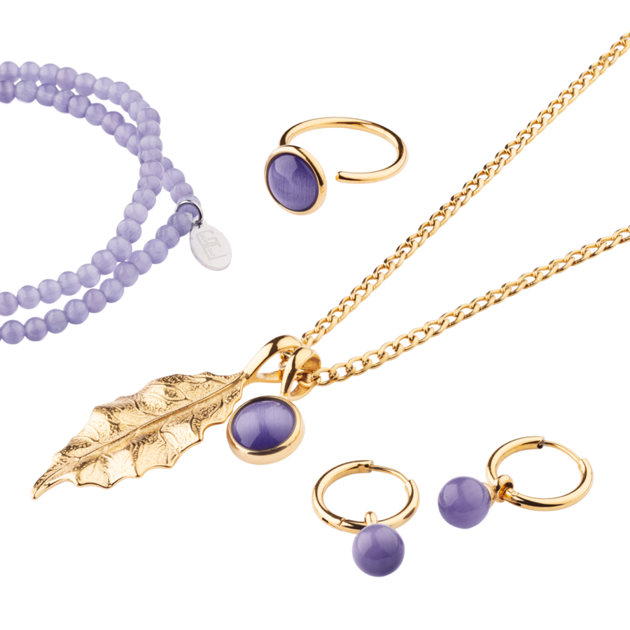 316L Stainless Steel Purple Cat Eye Jewelry Set