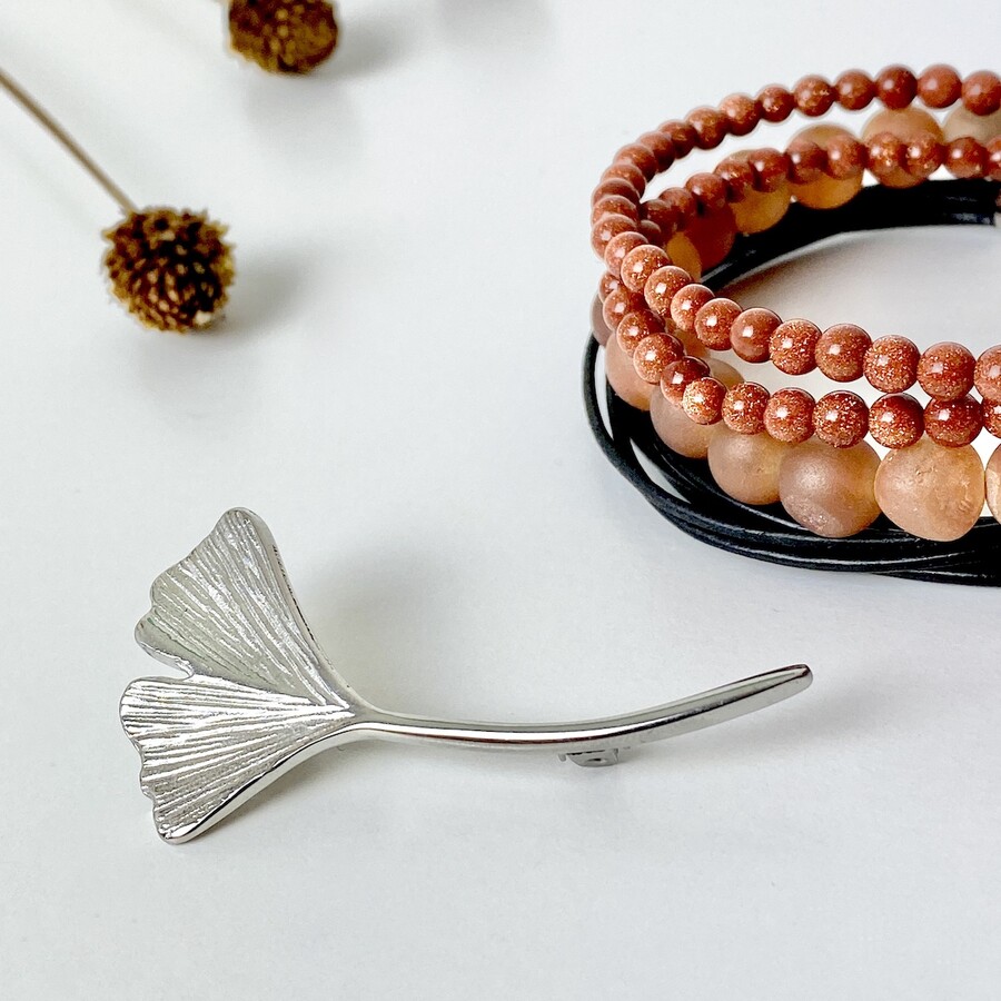 316L Stainless Steel Ginkgo Leaf Brooch - Image 3