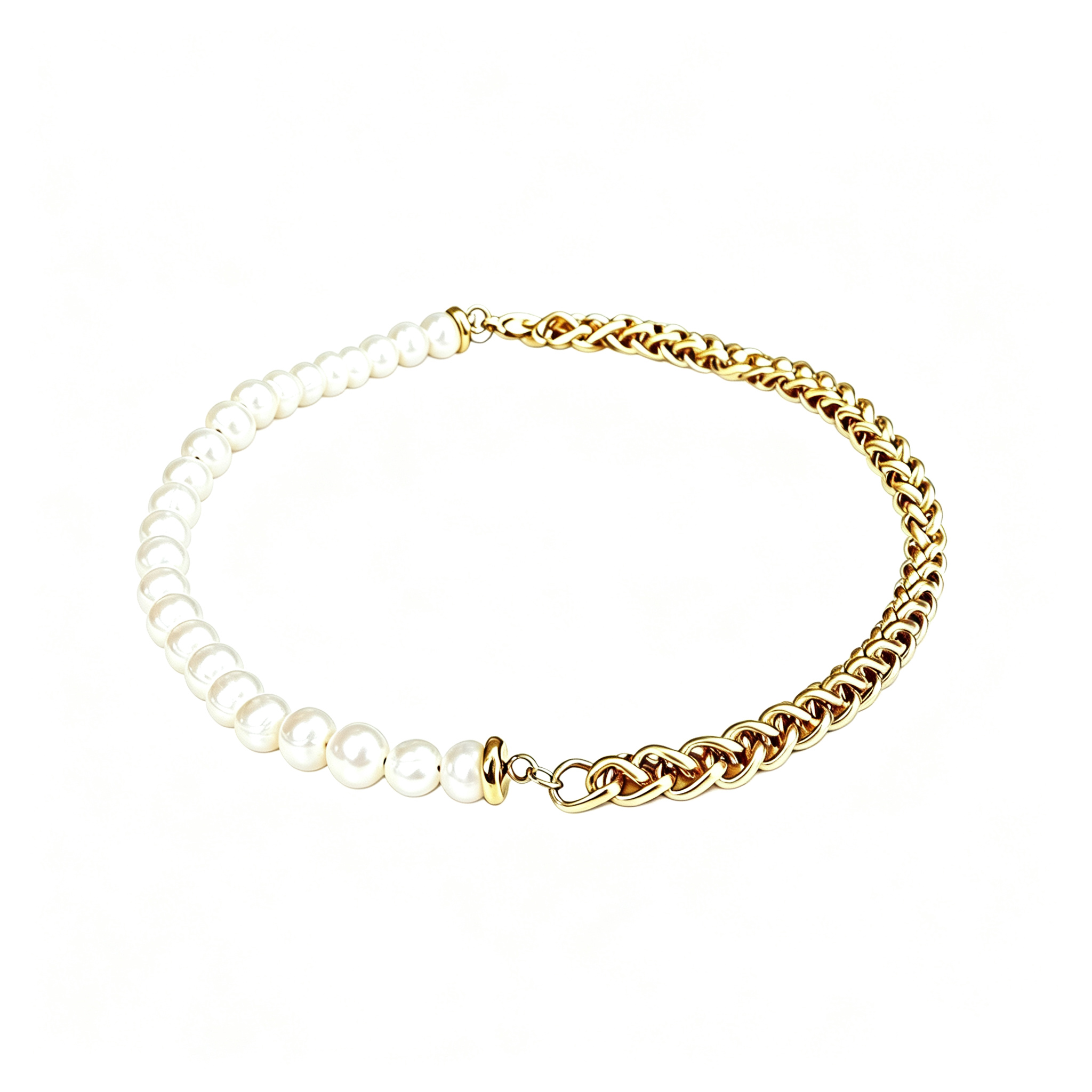 Half Pearl Half Stainless Steel Wheat Braided Chain Collection